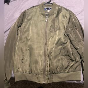 Army green bomber jacket with gold hardware—size M